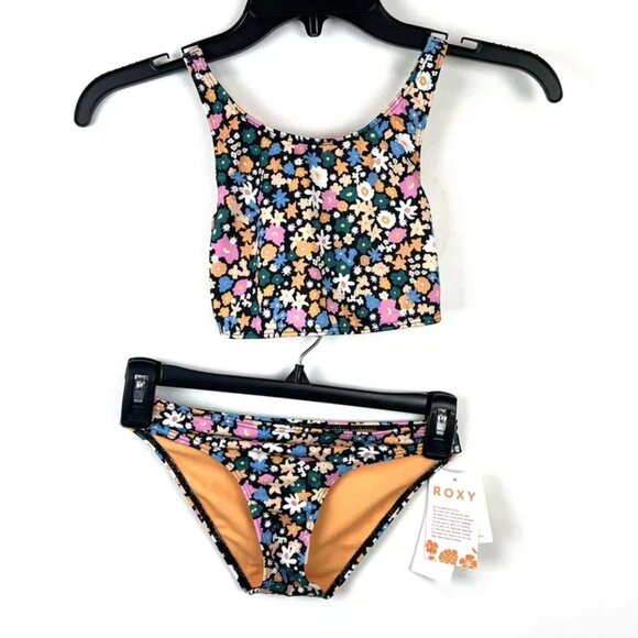 Roxy Girl’s Two Piece Orange Multicolored Bikini Set Size 10